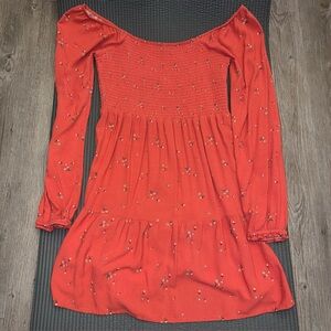 American Eagle Outfitters Orange Red Smocked Off the Shoulder Sundress